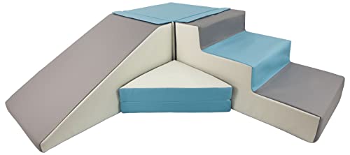 4 Großbausteine Schaumstoffbausteine Spielbausteine Bauklötze Rutsche-Set (Farbe: weiß, hellblau, grau)