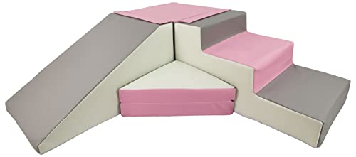 Velinda 4 Großbausteine Schaumstoffbausteine Spielbausteine Bauklötze Rutsche-Set (Farbe: weiß,rosa,grau)