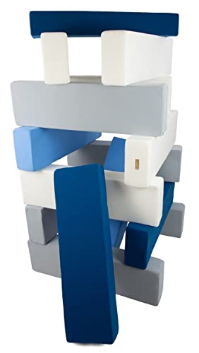 Baustein-Set 15 Schaumstoffbausteine XXL-Softplay-Softsteine Krippensoftbaustein (Farbe: weiß, dunkelblau, hellblau, grau)