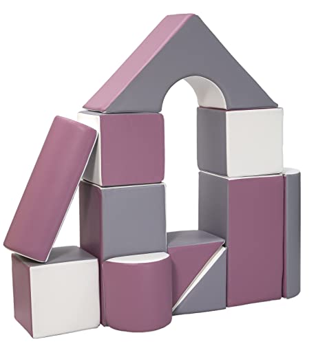 Velinda 11 Grossbausteine Schaumstoffbausteine Bauklötze Riesenbausteine Schloss-Set (Farbe: weiß, grau, violett)