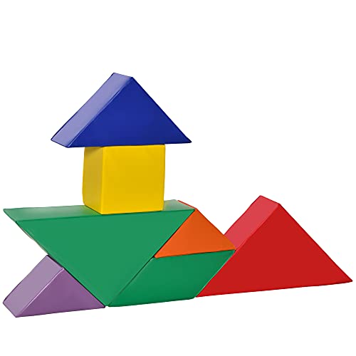 HOMCOM Bausteinset 7er-Set Tangram Legespiel Bausteine Bauspielzeug Schaumstoffblöcke für 1-3 Jahre Kinder fördern Kreativität und Bewegung PU-Kunststoff EPE-Schaumstoff Mehrfarbig