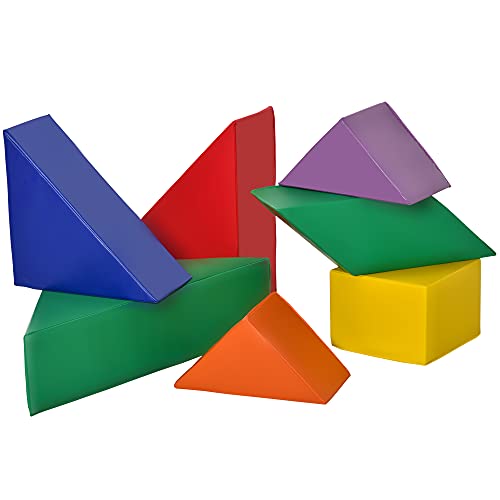HOMCOM Bausteinset 7er-Set Tangram Legespiel Schaumstoffbausteine Bauspielzeug Riesenbausteine zum Toben und Klettern für 1-3 Jahre Kinder Großbausteine Mehrfarbig