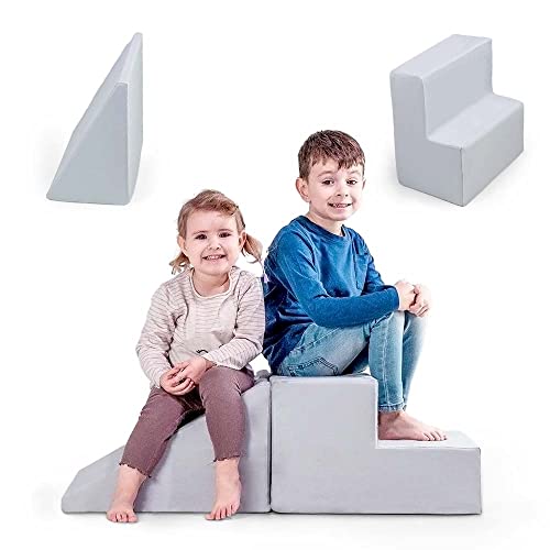 MAMOI® Softbausteine Baby | Schaumstoffbausteine Spielbausteine | Schaumspielset | Schaumspielblöcke | Schaumblöcke Kinder | Baby Spielplatz | Made in EU (Hellgrau)