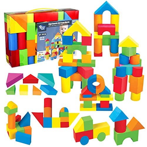 Pairez Toys 81-teiliges Schaumstoff-Bausteine-Set für Kleinkinder und Babys - Stapel-, Bad- und Puzzle-Blöcke, Frühes Lern, BPA-frei, Geeignet für Kinder von 2-4 Jahren und 18+ Monaten