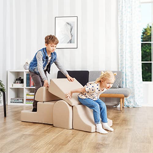 KIDOO® Bausteinset 5er-Set Schaumstoffbausteine in Beige | Bauklötze Riesenbausteine | Aktivitätsspielblöcke für zum Toben und Klettern | Großbausteine Mehrfarbig | Bauklötze fuer Kleinkinder