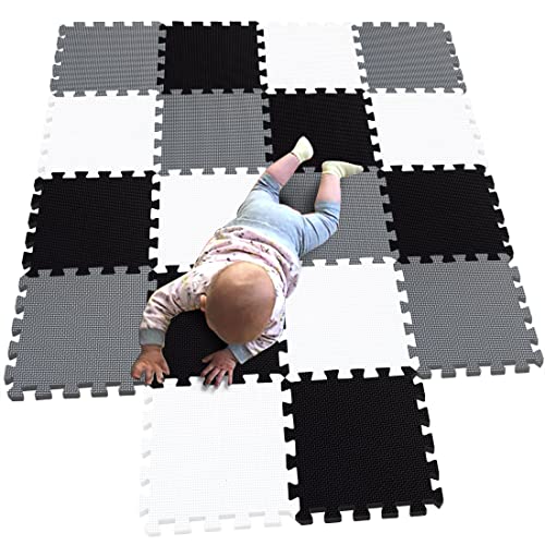 MQIAOHAM 18 pcs krabbeldecke wasserdicht Teppich Kinder Matte für Baby Puzzle Boden matten Play Gym puzzlematten spielmatten Schaum puzzlematte Kleinkind Schaumstoff White Black Grey 101104112