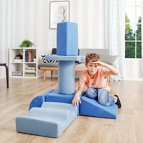 KIDOO® Bausteinset 7er-Set Schaumstoffbausteine in Blau / Hellblau | Bauklötze Riesenbausteine | Aktivitätsspielblöcke für zum Toben und Klettern | Großbausteine Mehrfarbig | Bauklötze für Kleinkinder