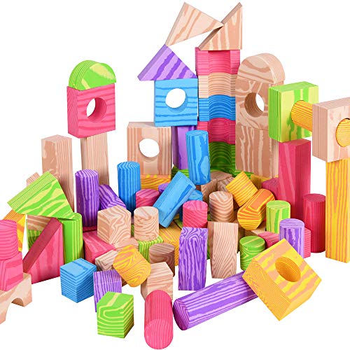 Spielwerk Bauklötze 100 große XL Bunte Bausteine weicher Schaumstoff Holzdesign Steine Pädagogisches Kinder Spielzeug
